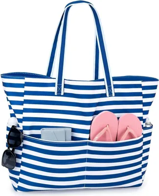 Produktbild von Strandtasche XXL Familie mit Reißverschluss Damen Badetasche Groß Strandtasche Modell: Shopper Leicht Faltbar Urlaub【Wasserdicht