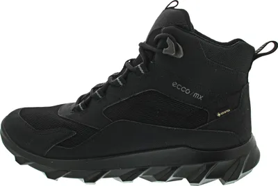 A black Ecco sneaker boot is shown from the side against a white background.