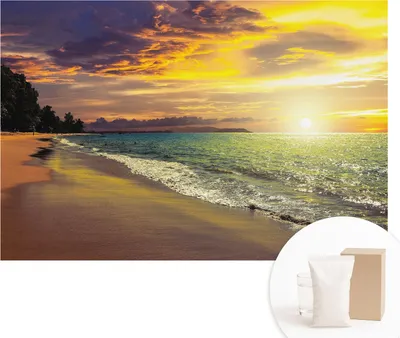 Produktbild von Selbstklebende Fototapete - Wandbilder für Wohnzimmer - 104x70 cm - Dekorative Wandfolie - Modernes Design für Wanddekoration - Tapeten für Innenräume - Strand bei Sonnenuntergang