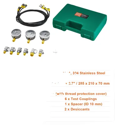 Image de Kit de test de pression hydraulique, manomètres durables, raccords complets, 3 têtes, 6 pièces
