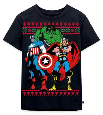Produktbild von Spreadshirt Avengers Superhelden Ugly Christmas Kinder Premium T-Shirt, 110/116 (4 Jahre), Navy