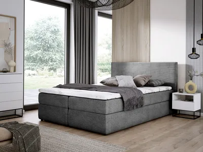 Produktbild von E-ZIMPAZ Boxspringbett SIMPLE 180x200 cm, Polsterbett mit Zwei Bettkasten, Komplett-Set mit Matratze und Topper, Doppelbett Cordstoff - Hellgrau
