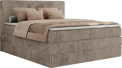 Produktbild von MKS MEBLE Boxspringbett 160x200 Hellbraun Cord, Boxspringbett mit Matratze H4, Bett 160x200 mit Bettkasten and Kopfteil, Doppelbett mit Stauraum, Topper T25, Polsterbett 160x200 - Tiliano King