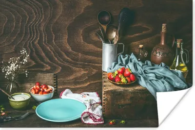 Produktbild von MuchoWow® Poster Rustikal - Obst - Küchenutensilien - Erdbeere 120x80 cm - Bilder