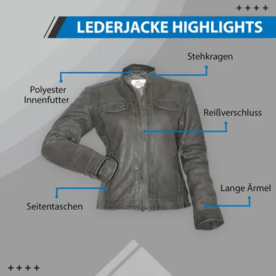 Produktbild von German Wear, Damen Lederjacke Trend Fashion echtleder Jacke aus Lamm Nappa Leder Anthrazit, Größe:36
