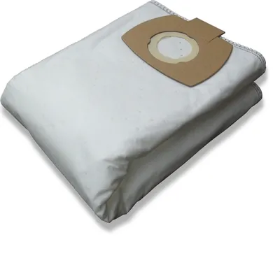 A folded white vacuum cleaner bag with a brown cardboard attachment.