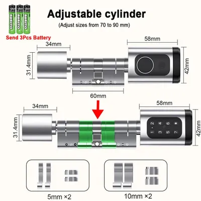 Produktbild von Smart Lock V1 - Biometrisches Türschloss - Fingerabdruck - Bluetooth - App-Steuerung - Für Türstärken 35–110 mm - Silber, Zylinder 60–90 mm