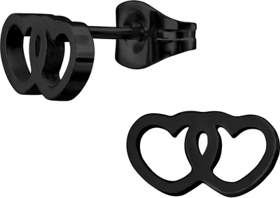 Produktbild von Ohrringe Ohrstecker 316L Chirurgenstahl Doppeltes Herz in verschiedenen Farben Farbe - Schwarz