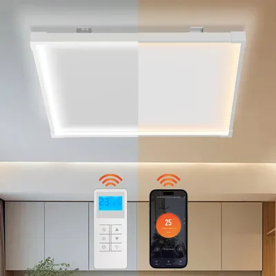 Immagine prodotto di Jayseuw riscaldatore da soffitto a infrarossi 360W | Con luce bianca fredda/calda - Fino a 10 m² - Telecomando - Protezione bordi - Dimmerabile - Lampada - Riscaldatore