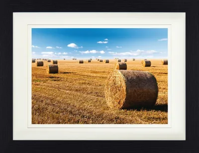 Produktbild von Felder Gerahmtes Bild Mit Edlem Passepartout | Wand-Bilder | Im Bilderrahmen - Goldene Strohballen Im Spätsommer (30 x 40 cm)