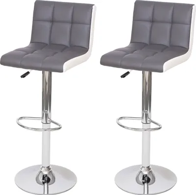 Produktbild von 2er-Set Barhocker MCW-G87, Tresenhocker Barstuhl, höhenverstellbar  Kunstleder grau-weiß, Chromfuß