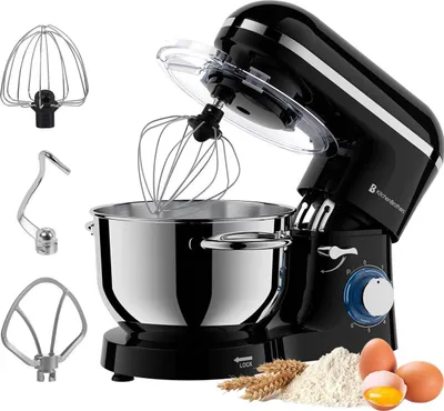 Produktbild von KitchenBrothers Küchenmaschine 2000W Schwarz - 6,2L Rührschüssel - Mixer