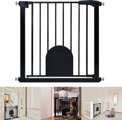 Image de UISEBRT Barrière de sécurité pour bébés Sans percer Barrière avec porte coulissante pour chiens et chats Barrière de sécurité Taille : 75-85 cm Noir