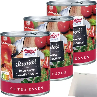 Produktbild von Hofgut Ravioli in Tomatensauce 3er Pack (3x800ml Dose) + usy Block