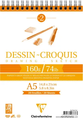 Produktbild von Clairefontaine 5x Zeichenund Skizzenpapier, Block 35 Blatt A5 weiß 96676C