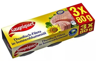 Immagine prodotto di Filetti di tonno Saupiquet in olio di semi di girasole in scatola da 80 g confezione da 3 pezzi