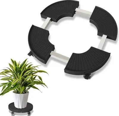 Immagine prodotto di Clanmacy Carrello per piante rotondo Ø 38-54 cm Carrello per piante da esterno Carrello per fiori regolabile Tavola rotante Carrello per piante fino a 200 kg Nero