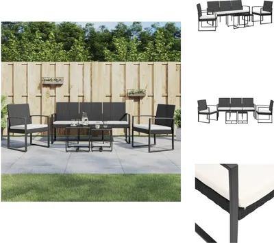 Produktbild von vidaXL 5-tlg. Garten-Essgruppe mit Kissen Schwarz PP-Rattan -  Gartenmöbel-Sets
