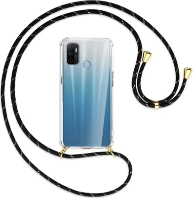 Produktbild von Handykette Backcover-Schutzhülle mit Band (Metall goldfarben) für Oppo A53 / A53s - braun+beige