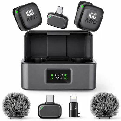 Produktbild von Mikrofon 2.4GHz Drahtloses Mikrofonsystem mit Noise Reduction,<20ms,Plug & Play,Kabelloses Mikrofon für Aufnahmen, Rauschunterdrückung, Plug & Play