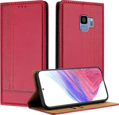Image de Étui pour Samsung Galaxy S9 en cuir avec fonction stand rouge