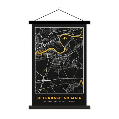 Produktbild von MuchoWow® Textilposter Gold - Deutschland - Karte - Stadtplan - Offenbach am Main 120x180 cm mit schwarzem Rahmen - Fotos