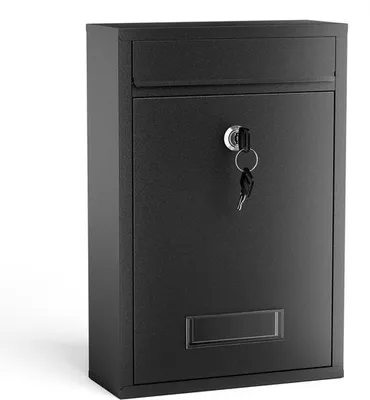 Produktbild von Famanu Wandbriefkasten schwarz mit Namensschild, großer Briefkastenschlitz und 2 Schlüsseln
