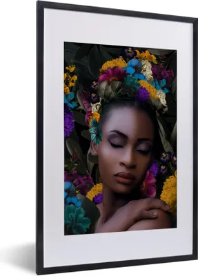 Produktbild von MuchoWow® MuchoWow® Gerahmtes Poster Blätter - Frau - Blumen 40x60 cm - Poster mit zchwarzem Bilderrahmen - Poster in Rahmen