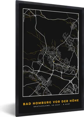 Produktbild von MuchoWow® Gerahmtes Poster Stadtplan - Karte - Bad Homburg vor der Höhe - Gold - Deutschland - Karte 20x30 cm - Poster mit Schwarzem Bilderrahmen Wandposter Rahmen Foto Bilder - Drucken - Bilder Poster im Rahmen