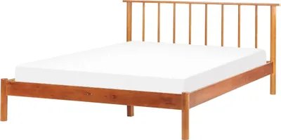 Obrázek produktu pro BELIANI Postel hnědá borovicové dřevo 140 x 200 cm s roštem vysoké čelo minimalistický rustikální styl ložnice