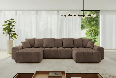 Produktbild von ALTDECOR Ecksofa in U-Form mit Schlaffunktion und Bettkasten ENIL-U 401x189x68 cm Braun - Corner Sofa Bett Eckcouch Couch L-Form Schlafcouch Ausziehbar Wohnlandschaft Schlafsofa Cauchsofa