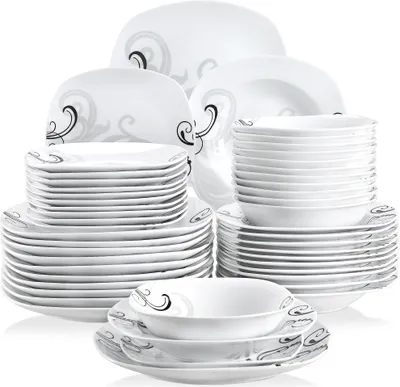 Image de Service de table en porcelaine, design floral, forme carrée, 48 PIÈCES