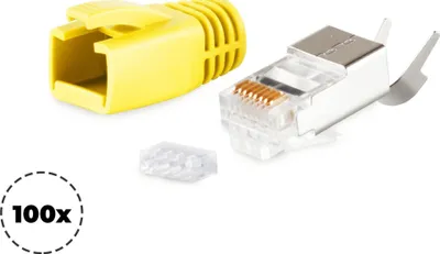 Produktbild von shiverpeaks ®-BASIC-S--Netzwerk Modular Stecker RJ45 SET für Verlegekabel bis AWG 23, Stecker mit Zugentlastung, Einführhilfe und Tülle, gelb VE 100 (BS72067-100Y)