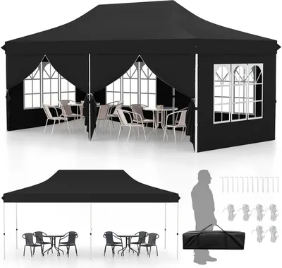 Image de Pavillon de jardin - Pavillon pliable - Imperméable - Résistant à l'hiver - Protection UV 50+ - Stable - Tissu Oxford - Avec sac de transport - Noir