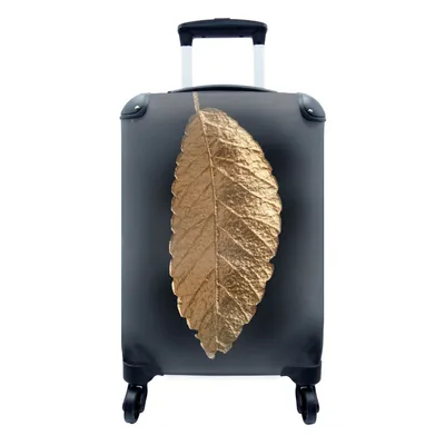 Produktbild von MuchoWow® Koffer Handgepäck Trolley Rollkoffer Kleine Reisekoffer mit 4 Rollen - Schwarz - Blatt - Gold - Cabin Size < 55x40x23 cm & 55x40x20 cm - Fotokoffer - Kabinenkoffer - Boardgepäck - Reise-Box - Reisekoffer - Reisegepäck - Koffer mit Bild - Trolley für Kinder