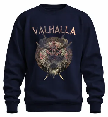 Produktbild von Valhalla Wikingerhelm Schwerter Runenkreis Nordische Sweatshirt Pullover, Navy, XL