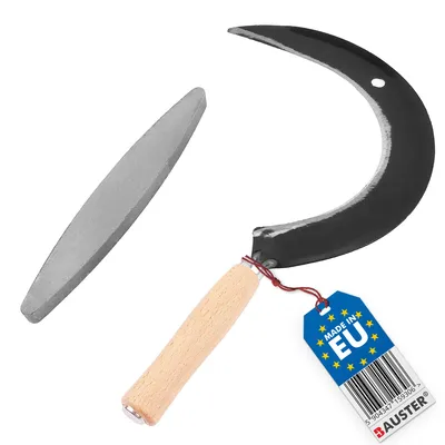 Produktbild von BAUSTER® Rundsichel + Sensenwetzstein Sichel Wetzstein Handsichel Sense Sensensichel 35cm