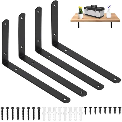 Produktbild von 4 schwarze Wandhalterungen für Regale, stabile Halterungen