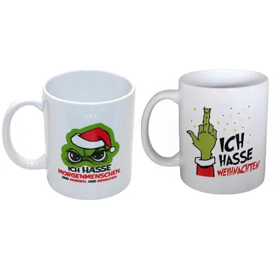 Produktbild von 2-tlg. Set Tassen Weihnachten "Festtags-Muffel" Anti Weihnachts Geschirr Tassen witzig Weihnachten - Freche Tassen Weihnachten