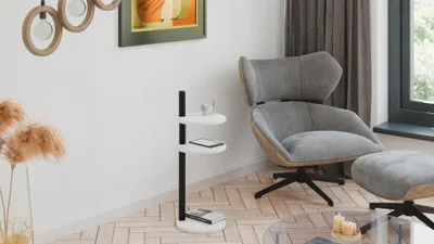 Zdjęcie produktu dla Stolik pomocniczy okrągły loft 3 poziomy 30x30x97 cm metalowy czarny