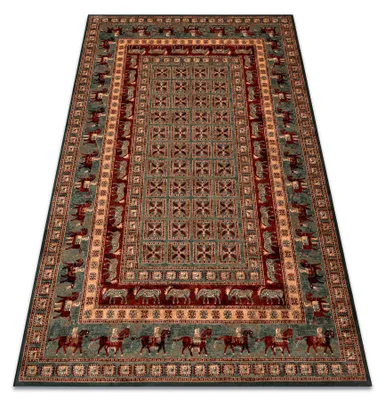Image de Tapis en laine KASHQAI 4301 401 oriental, cadre vert / terre cuite vert 67x130 cm