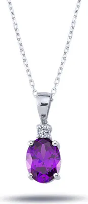 Immagine prodotto di Collana con ametista ovale e diamanti taglio brillante in oro bianco 14 carati