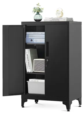 Produktbild von Abschließbarer Aktenschrank - Büroschrank - Stahl - 2 Türen - Verstellbare Böden - 60,1 x 40,2 x 99 cm - Schwarz