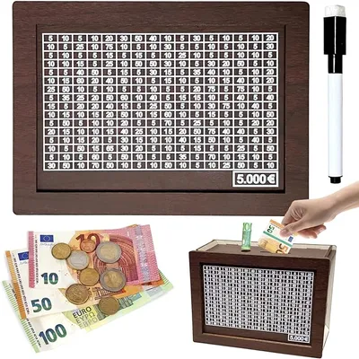 Produktbild von Holzspardose mit Stift Spardose mit Zählwerk, nummerierte Spardose mit Häkchen, 5000-Euro-Spardose, um Kindern das Sparen beizubringen