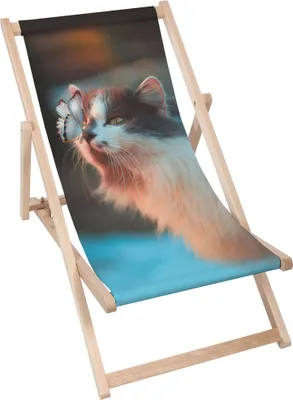 Produktbild von Dreamroots Liegestuhl klappbar Holz bis zu 130 kg, Sonnenliege klappbar mit 3-stufiger Neigungsregulierung der Rückenlehne, Butterfly And Cat