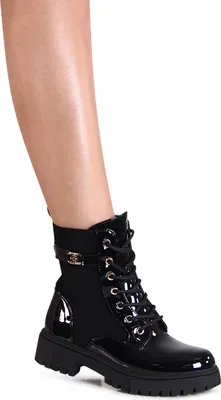 Produktbild von topschuhe24 3119  Damen Lack Stiefeletten Worker Biker Boots , Farbe:Schwarz, Größe:36 EU