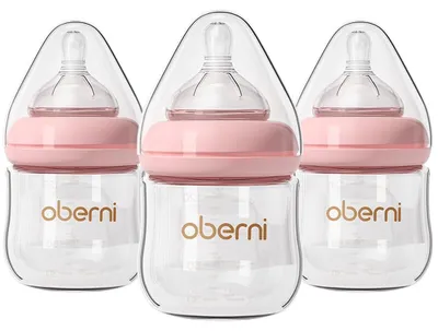 Zdjęcie produktu dla Zestaw 3 szklanych butelek antykolkowych dla niemowląt, różowe, 120 ml