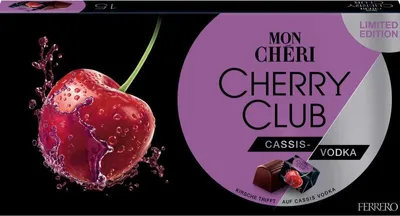 Obrázek produktu pro Čokolády Ferrero Mon Chéri Cassis Winter Edition 157 g třešňová vodka a cassis v polosladké čokoládě