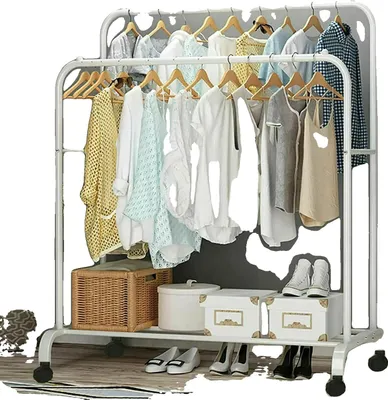 Image de Porte-manteau, double tringle, sur pied, BLANC