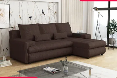 Produktbild von Emoebel24 Ecksofa mit Schlaffunktion und Bettkasten, Sofa Wohnlandschaft, Schlafcouch L-form,Schlafsofa, Eckcouch 230x144x70cm COMO Rechts Dunkelbraun